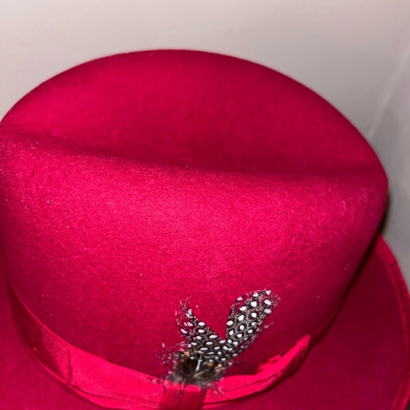 STACY ADAMS wool PORKPIE FEDORA HAT color Red Medium - Picture 7 of 9